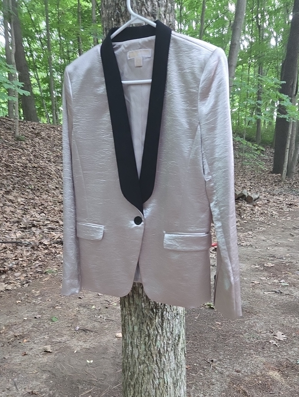 Michael Kors Silver Blazer with Black Velvety Trim
